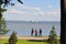 PETERHOF, RUSSIA -JULY 01, 2011: Side walk with people in Peterhof parks.