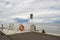 Peterhof, Russia, July 2019. Beautiful sky with white clouds above the pier for ships.