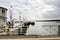 Peterhof, Russia, July 2019. Pier for tourist ships on the background of a cloudy sky.