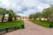 Peterhof, Russia - June 03. 2017. Garden of Venus and Earth Wall in museum reserve