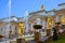 Peterhof, Russia - June 03. 2017. Gold sculptures of Great Cascade Fountain