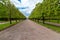 Peterhof, Russia - June 03. 2017. Pavilion Hermitage and Foliage Alley in Lower Park