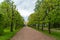 Peterhof, Russia - June 03. 2017. Pavilion Hermitage and Foliage Alley in Lower Park