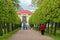 Peterhof, Russia - June 03. 2017. tourists around Pavilion Hermitage and Foliage Alley Lower Park