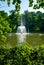 Peterhof, SAINT PETERSBURG, RUSSIA - JUNE 06, 2019: Beautiful veiw  on the fountain in the lake in plant