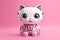 Petfluencers - The Cat\\\'s Dream Journey: Transformed into a Tiny Purring Robot on Pink Background