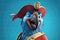 Petfluencers: The Charming Parrot\\\'s Adventure to Emulate a Musketeer on Blue Background