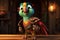 Petfluencers: The Charming Parrot\\\'s Adventure to Emulate a Musketeer on Brown Background