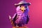 Petfluencers: The Charming Parrot\\\'s Adventure to Emulate a Musketeer on Pink Background