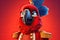 Petfluencers: The Charming Parrot\\\'s Adventure to Emulate a Musketeer on Red Background
