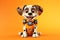 Petfluencers - The Dog\\\'s Dream Adventure: Transformed into a Small Tail-Wagging Robot on Orange Background