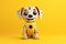 Petfluencers - The Dog\\\'s Dream Adventure: Transformed into a Small Tail-Wagging Robot on Yellow Background