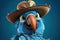 Petfluencers - A Parrot\\\'s Dream Comes True: A Day in the Cowboy Boots on Blue Background