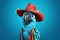 Petfluencers - A Parrot\\\'s Dream Comes True: A Day in the Cowboy Boots on Blue Background