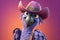 Petfluencers - A Parrot\\\'s Dream Comes True: A Day in the Cowboy Boots on Purple Background