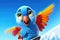 Petfluencers - A Parrot\\\'s Frosty Fantasy: Soaring Through Winter Adventures in Style on Blue Background
