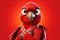 Petfluencers - The Parrot\\\'s Ninja Stance: A Long-Awaited Dream Fulfilled on Red Background