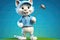 Petfluencers - The Purr-fect Golfer: A Cat\\\'s Ascent to Championship Glory on Blue Background