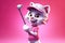 Petfluencers - The Purr-fect Golfer: A Cat\\\'s Ascent to Championship Glory on Pink Background