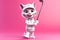 Petfluencers - The Purr-fect Golfer: A Cat\\\'s Ascent to Championship Glory on Pink Background