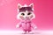 Petfluencers - Winter Whimsy for the Cat, Finally Frolicking in the Snow with Winter Attire on Pink Background