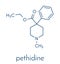 Pethidine opioid analgesic drug molecule. Skeletal formula.