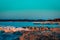 Petoskey, MI /USA - March 3rd 2018:  Looking out at the harbor in Petoskey Michigan in winter at sunset