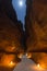 Petra by night with full moon, narrow gorge of the Siq, Jordan