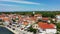 Petrcane village tourist destination coastline aerial panoramic view, Dalmatia region of Croatia. Aerial top view of village