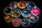 petri dish with array of microbes, each strain represented by a different color