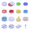 Petri dish icons set, isometric style