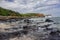 Petrified logs of fossilised trees known as Petrified Forest in Curio Bay, New Zealand.