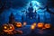 Petrifying Night Scene: Eerie Pumpkins and Candles Alight