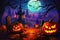 Petrifying Night Scene: Eerie Pumpkins and Tombstones