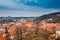 Petrin hill and the beautiful Prague city old town seen form the Prague Castle viewpoint in an early spring day