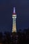 Petrin Lookout Tower in Prague in the night. Prague Lookout Tower on Petrin hill with the night illumination