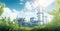 Petrochemical Industrial Factory saving environment ozone low carbon footprint wide for banner, Green Industry, Eco Power Factory