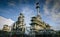 Petrochemical plant column tower at twilight