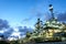 Petrochemical plant column tower at twilight