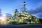 Petrochemical plant column tower at twilight