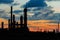 Petrochemical plant in silhouette
