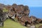 Petroglyphs in the lava rock at Rano Kau volcano, Easter Island