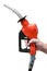 Petrol nozzle in hand  on white