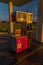 Petrol station with color sunshine in evening sunset time