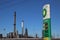 Petrol station in front of the plant of the BP Rotterdam Refinery