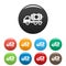 Petrol truck icons set color