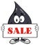 Petroleum Or Oil Drop Cartoon Character Holding A Sign With Text Sale