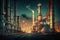 petroleum refinery and oil pipelines in territory of factory of petroleum industry under conditions of night lighting