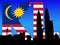 Petronas Towers with flag text