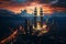 Petronas Towers with Modern City in Malaysia as Holiday destination at Sunset